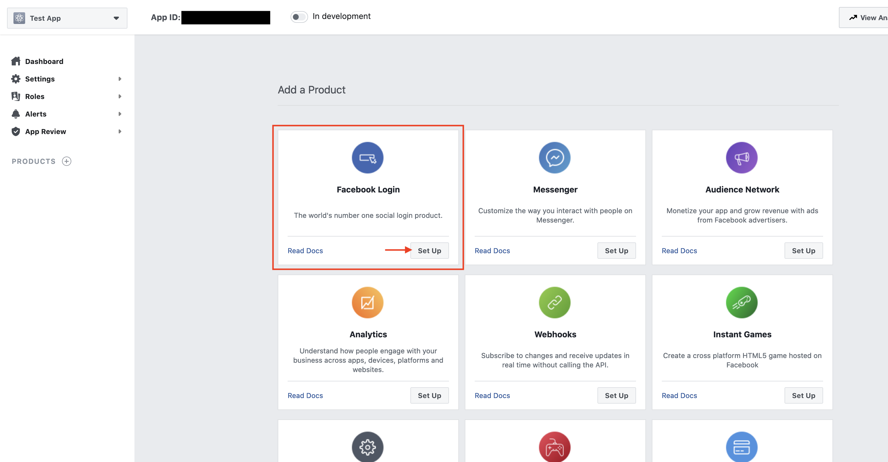 Add Facebook Login capability screen