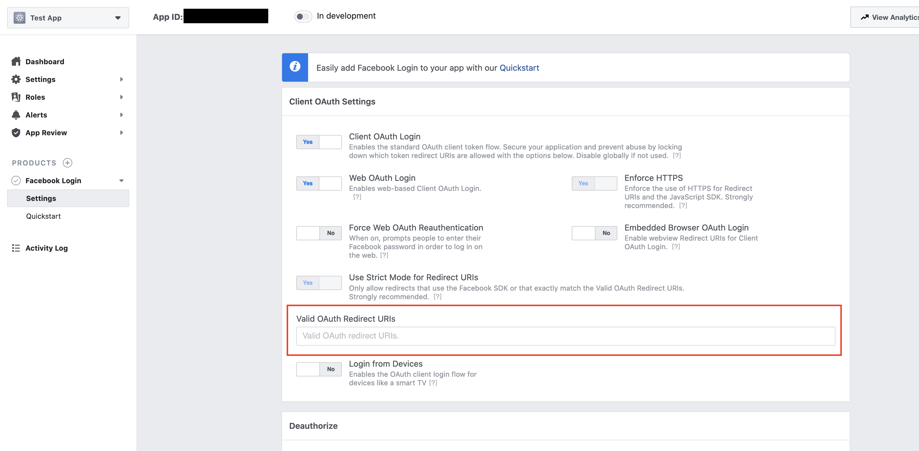 Go to Facebook Login settings